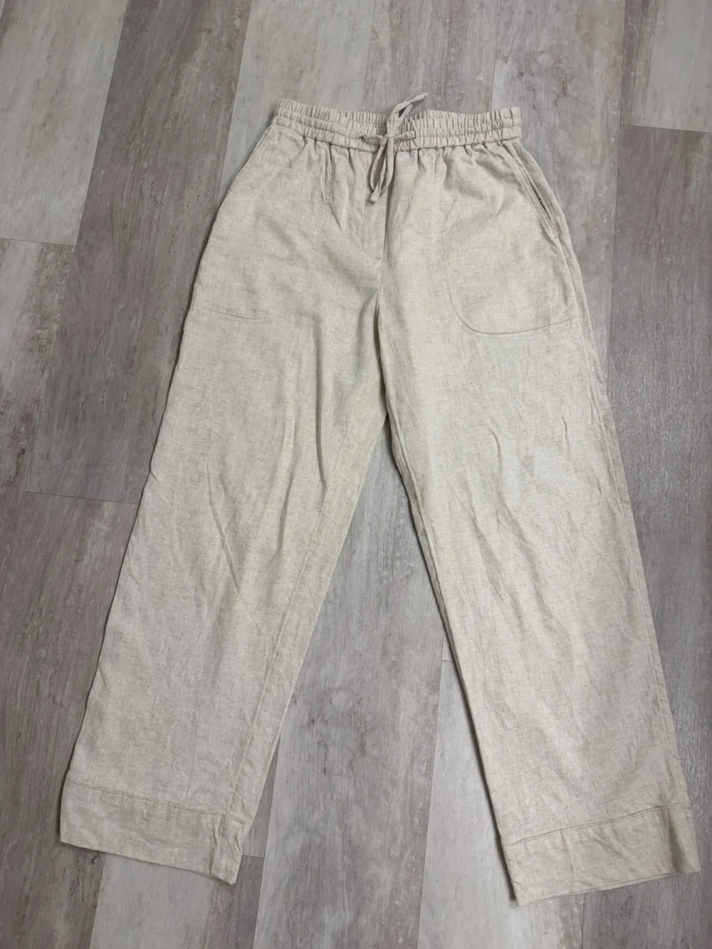 Banana Republic Light Beige Drawstring Linen High Rise Straight Pant